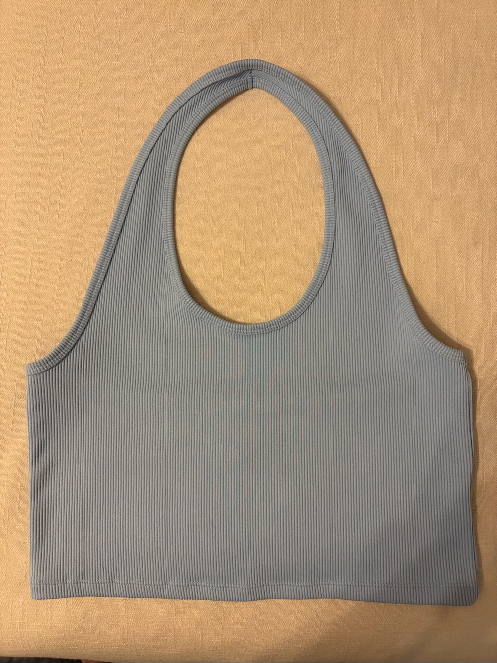 Light Blue Ribbed Crop halter Tank Top